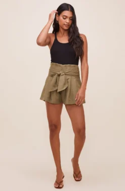 Marika Tie Waist Shorts -Larana Style Shop ACP7211 OLIVE 2 scaled