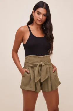 Marika Tie Waist Shorts -Larana Style Shop ACP7211 OLIVE 3 scaled