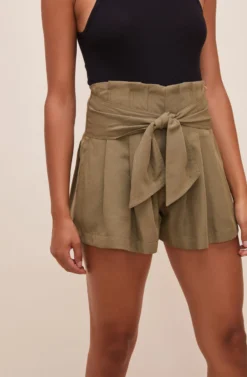 Marika Tie Waist Shorts -Larana Style Shop ACP7211 OLIVE 4 scaled