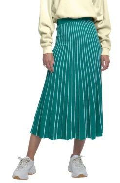 Yuri Pleated Midi Skirt -Larana Style Shop ACS9012 GREEN WHITE STRIPE 00 scaled