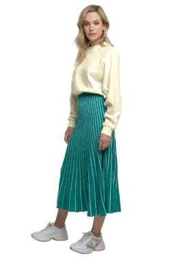 Yuri Pleated Midi Skirt -Larana Style Shop ACS9012 GREEN WHITE STRIPE 02 scaled