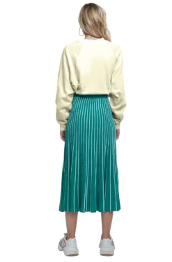 Yuri Pleated Midi Skirt -Larana Style Shop ACS9012 GREEN WHITE STRIPE 03 scaled