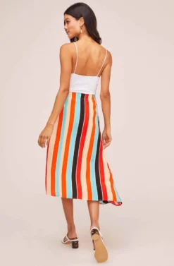 Monica Striped Midi Skirt -Larana Style Shop ACS9020 AQUA ORANGE STRIPE 3A scaled