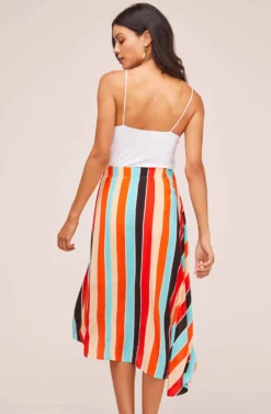 Monica Striped Midi Skirt -Larana Style Shop ACS9020 AQUA ORANGE STRIPE 4A scaled