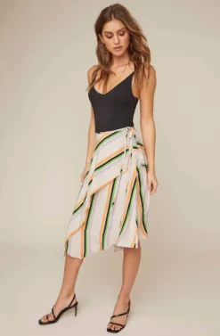 Dallas Striped Asymmetrical Midi Skirt -Larana Style Shop ACS9021 TAUPE TANGERINE STRIPE 2A scaled