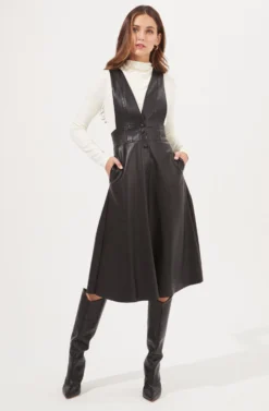 Rosemary Faux Leather Pinafore Dress 10 Rosemary Faux Leather Pinafore Dress -Larana Style Shop ACS9053L BLACK 1 scaled