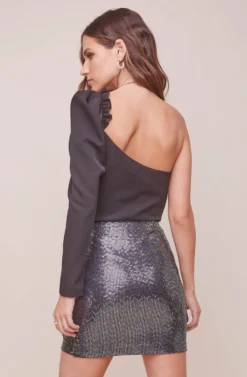 Layla Metallic Ruffle Mini Skirt -Larana Style Shop ACS9058 BLACK DISCO 3 2 scaled