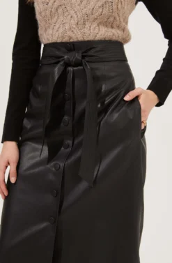 Lorette Tie Waist Faux Leather Midi Skirt 12 Lorette Tie Waist Faux Leather Midi Skirt -Larana Style Shop ACS9065 BLACK 4 scaled
