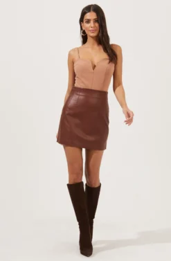 Meika Faux Leather Mini Skirt -Larana Style Shop ACS9072 RUSTBROWN 1 scaled