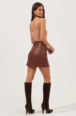 Meika Faux Leather Mini Skirt -Larana Style Shop ACS9072 RUSTBROWN 3 scaled
