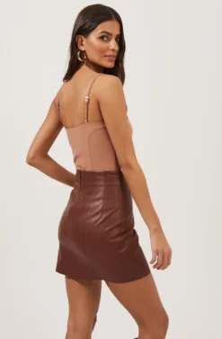 Meika Faux Leather Mini Skirt -Larana Style Shop ACS9072 RUSTBROWN 4 scaled