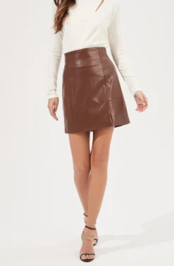 Audrey Faux Leather Mini Skirt -Larana Style Shop ACS9074 BROWN 3 scaled