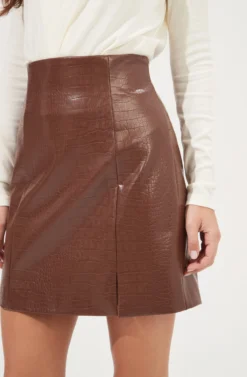 Audrey Faux Leather Mini Skirt -Larana Style Shop ACS9074 BROWN 4 scaled