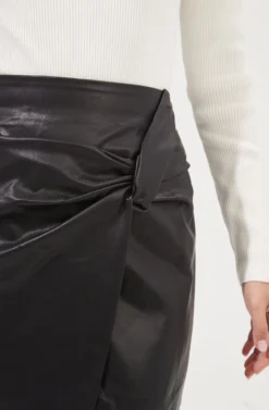 Kari Faux Leather Twist Front Midi Skirt -Larana Style Shop ACS9076 BLACK 3 scaled