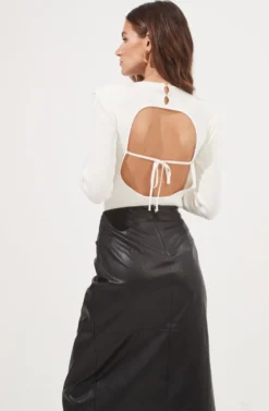 Kari Faux Leather Twist Front Midi Skirt -Larana Style Shop ACS9076 BLACK 4 scaled