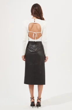 Kari Faux Leather Twist Front Midi Skirt -Larana Style Shop ACS9076 OFFWHITE 4 scaled