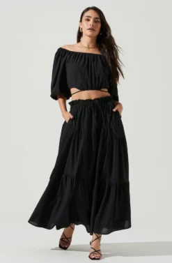 Balboa Tiered Maxi Skirt -Larana Style Shop ACS9080 BLACK 1 scaled