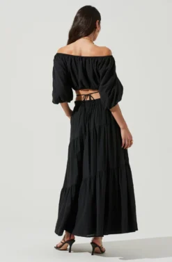 Balboa Tiered Maxi Skirt -Larana Style Shop ACS9080 BLACK 3 scaled