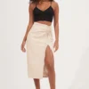Alondra Ruched Faux Leather Midi Skirt