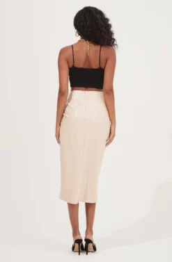 Alondra Ruched Faux Leather Midi Skirt -Larana Style Shop ACS9082 CREAM 5 scaled