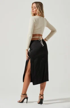 Perry Ruched Side Slit Midi Skirt -Larana Style Shop ACS9086C BLACK 5 scaled