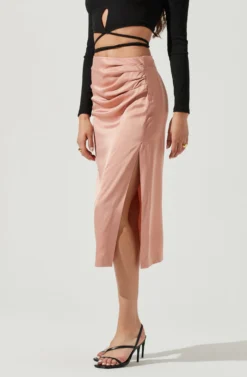 Perry Ruched Side Slit Midi Skirt -Larana Style Shop ACS9086C BLUSH 2 2 scaled