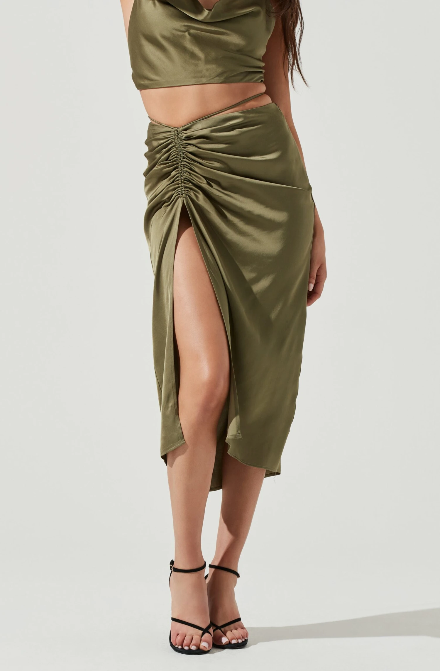 South Beach Ruched Tie Waist Midi Skirt 2 South Beach Ruched Tie Waist Midi Skirt - Image 2