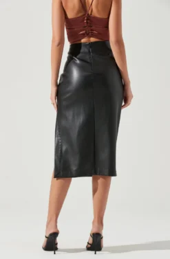 Melody Faux Leather Midi Skirt -Larana Style Shop ACS9099 BLACK 1886 scaled