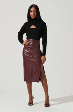 Melody Faux Leather Midi Skirt -Larana Style Shop ACS9099 WINE 0898 scaled