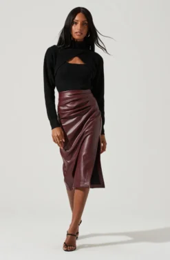 Melody Faux Leather Midi Skirt -Larana Style Shop ACS9099 WINE 0902 scaled
