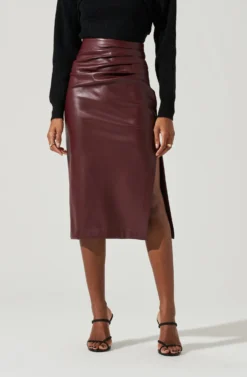 Melody Faux Leather Midi Skirt -Larana Style Shop ACS9099 WINE 0908 scaled