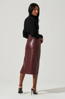 Melody Faux Leather Midi Skirt -Larana Style Shop ACS9099 WINE 0913 scaled