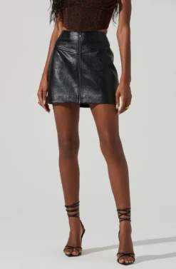 Tracy Faux Leather Front Zip Skirt -Larana Style Shop ACS9101 BLACK 4 scaled