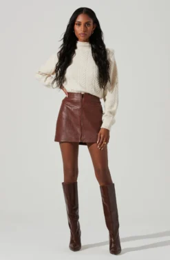 Tracy Faux Leather Front Zip Skirt