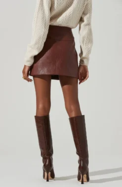 Tracy Faux Leather Front Zip Skirt -Larana Style Shop ACS9101 BROWN 5 scaled