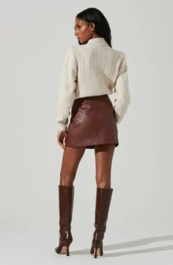 Tracy Faux Leather Front Zip Skirt -Larana Style Shop ACS9101 BROWN 6 scaled