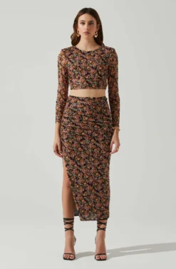 Louisa Floral Midi Skirt -Larana Style Shop ACS9132 BLACKORANGEMULTI 1 scaled