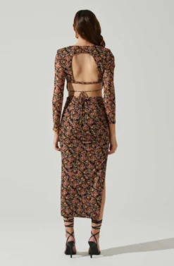 Louisa Floral Midi Skirt -Larana Style Shop ACS9132 BLACKORANGEMULTI 5 scaled