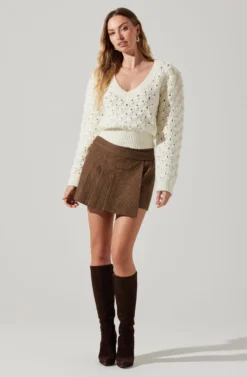 Theodora Pleated Mini Skirt -Larana Style Shop ACS9141 BROWN 2 scaled