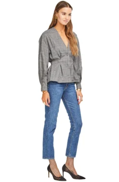 Bonnie Blouse -Larana Style Shop ACT13856 GREY PLAID 02 scaled
