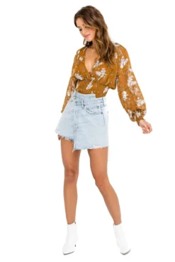 Smocked Wrap Front Floral Top -Larana Style Shop ACT15366 CARAMEL ORANGE FLORAL 02 scaled