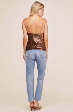 Mai Sequin Cowl Neck Top -Larana Style Shop ACT15676 RUST GOLD SEQUINS 3 scaled