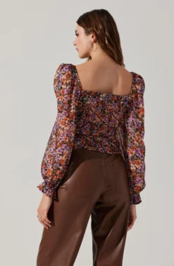 Tonina Floral Square Neck Puff Sleeve Top -Larana Style Shop ACT16469C ORANGEPURPLEFLORAL 2 scaled