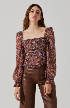 Tonina Floral Square Neck Puff Sleeve Top -Larana Style Shop ACT16469C ORANGEPURPLEFLORAL 6 scaled