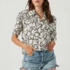 Chrysanthe Abstract Print Button Down Short Sleeve Top