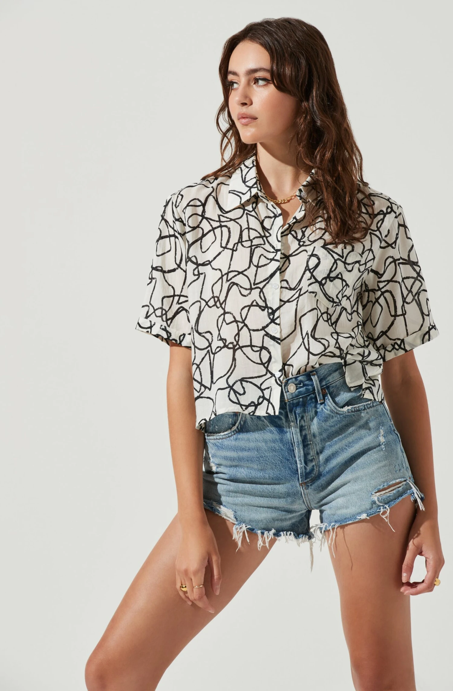 Chrysanthe Abstract Print Button Down Short Sleeve Top 3 Chrysanthe Abstract Print Button Down Short Sleeve Top - Image 3