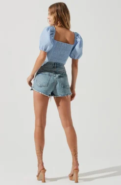 Daydreamer Sweetheart Seersucker Puff Sleeve Top -Larana Style Shop ACT16733B BLUE 1496 scaled