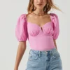 Daydreamer Sweetheart Seersucker Puff Sleeve Top