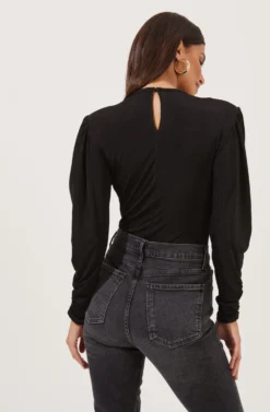 Beckinsale Draped Long Sleeve Bodysuit -Larana Style Shop ACT16782 BLACK 5 scaled