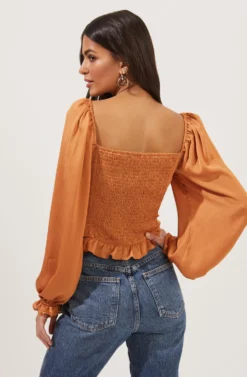 Love Song Ruched Frill Puff Sleeve Top 12 Love Song Ruched Frill Puff Sleeve Top -Larana Style Shop ACT16830B APRICOT 4 scaled